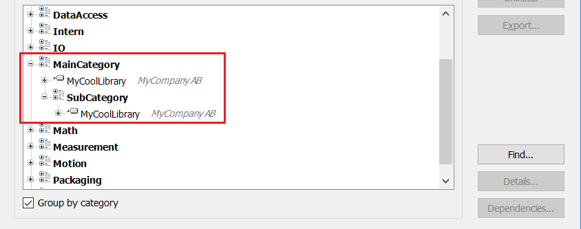 Dual categories for libraries