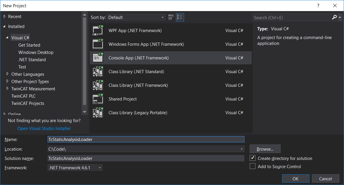 New project TcStaticAnalysisLoader