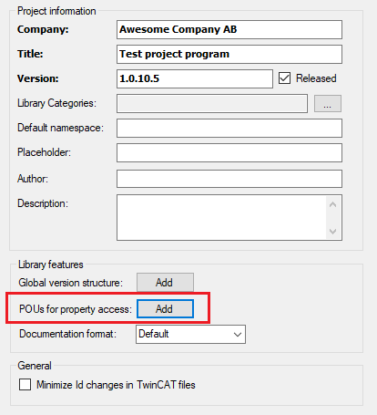 Project properties common POUs