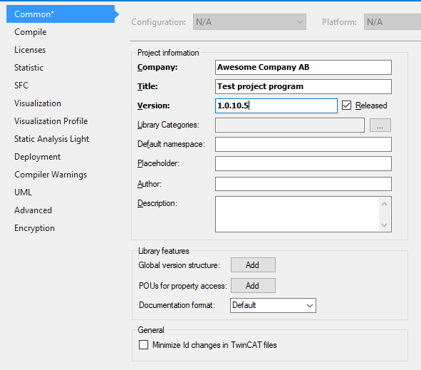 Project properties common