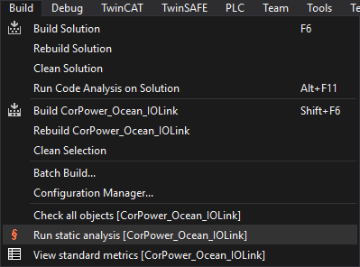 TwinCAT run static analysis